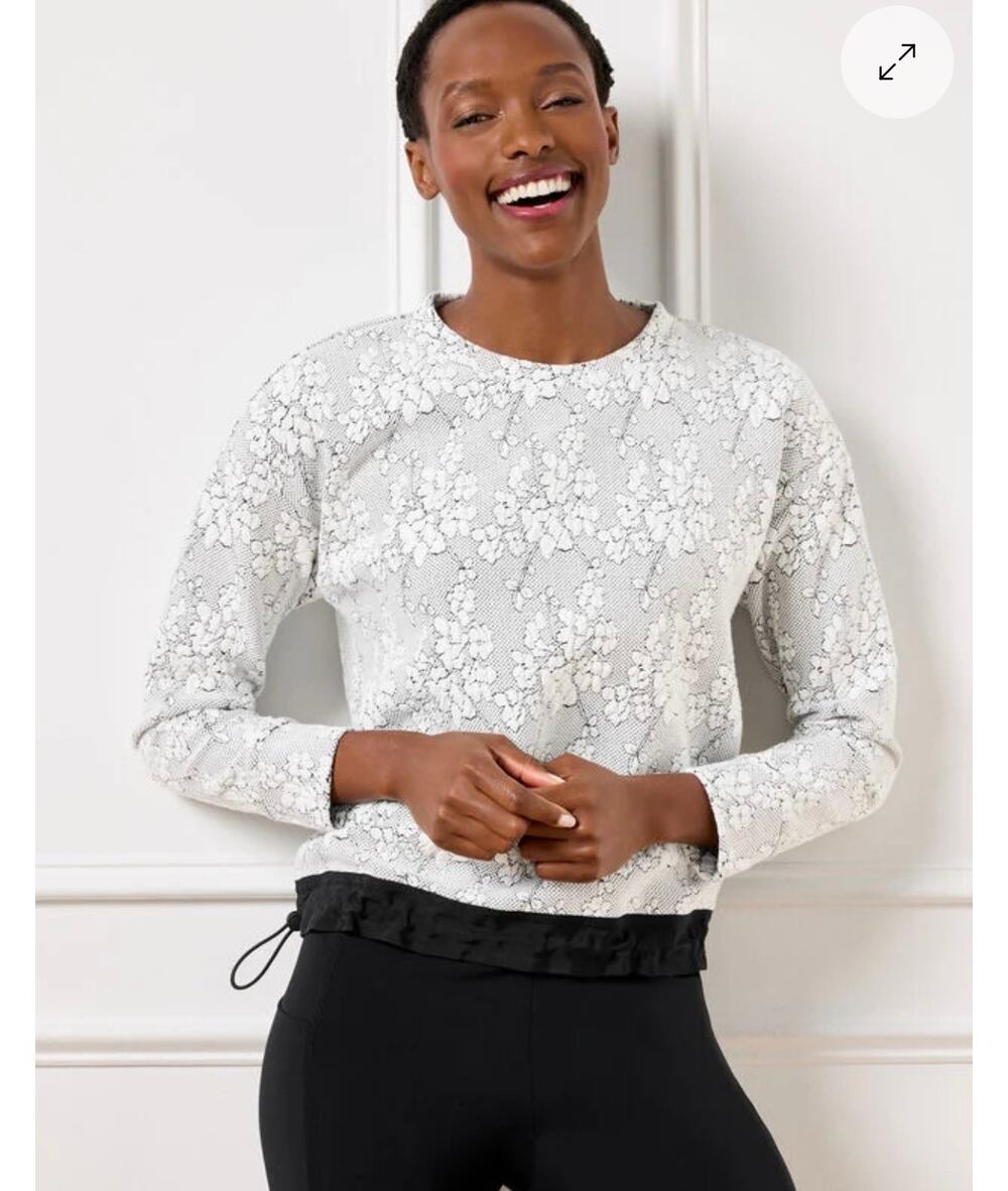 T by Talbots Jacquard Crewneck Pullover Cherry Blossom, Women's size M Petite